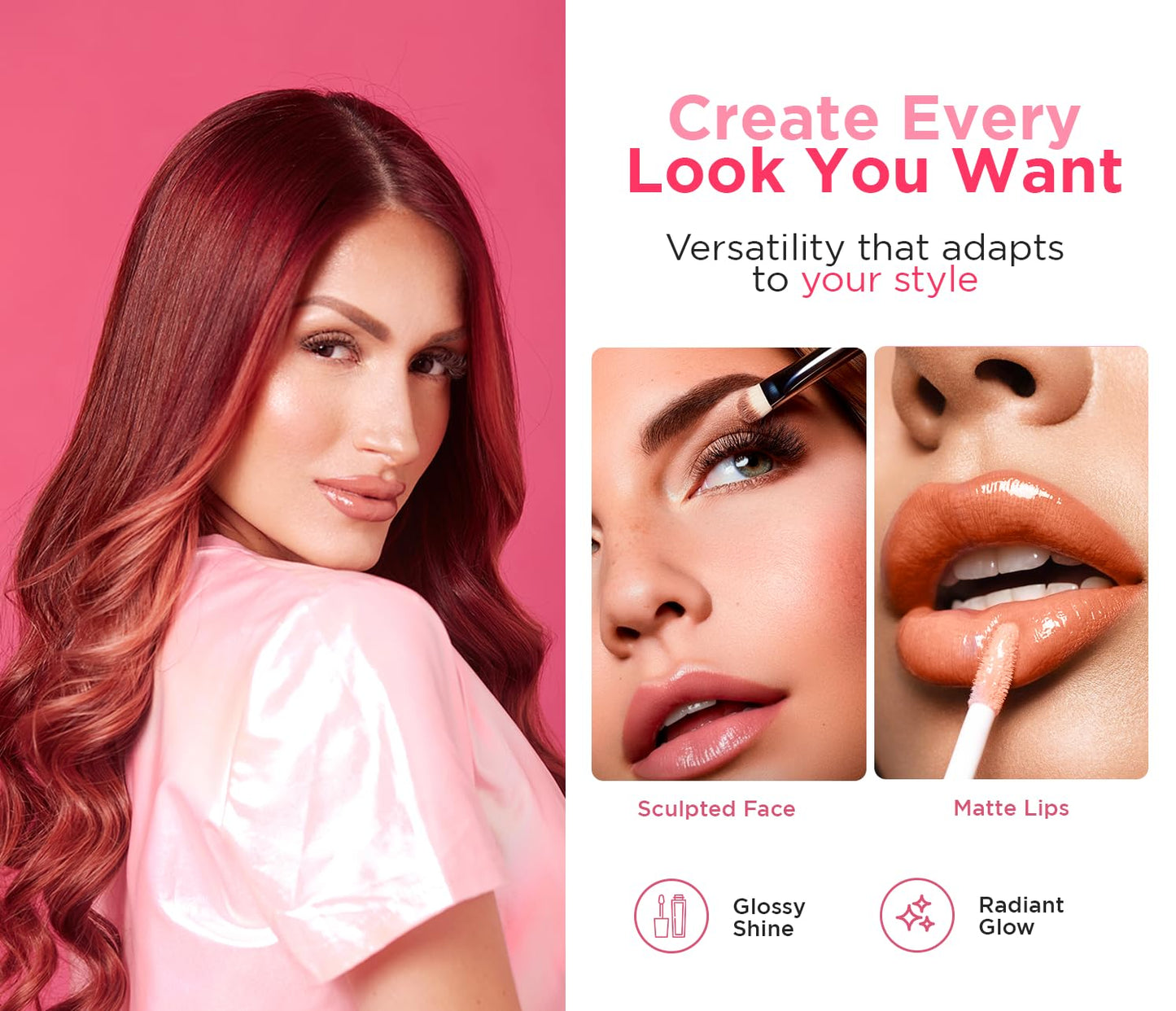 Cosmetic Makeup Kit - Lip Gloss, Lip Liner, Matte & Liquid Lipstick | All-in-One Face Contour Palette, Blush & Highlighter