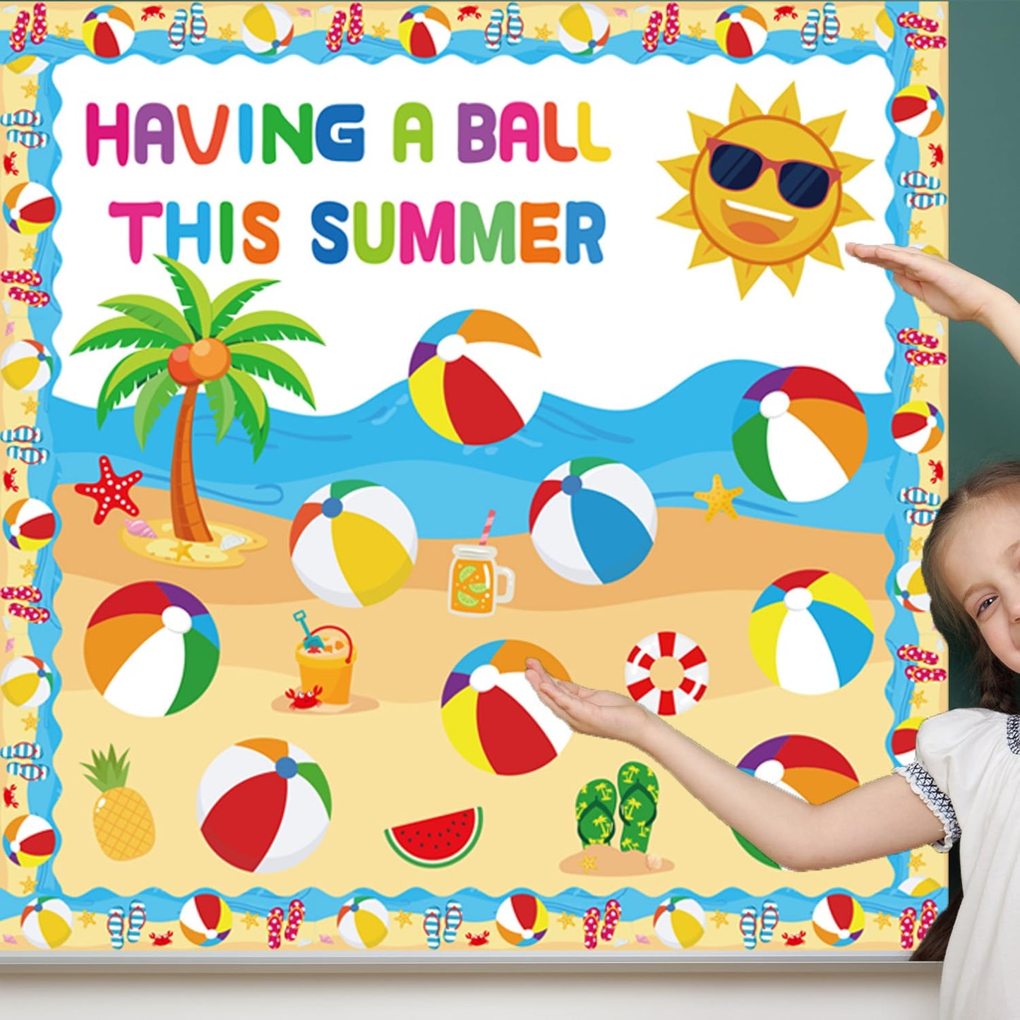 Summer Beach Bulletin Board Decorations Set Summer Decorations for Classroom Office Beach Ball Paper Cutouts May June Library Bulletin Board Decor for Wall Door Home Teacher Supply 63 PCS