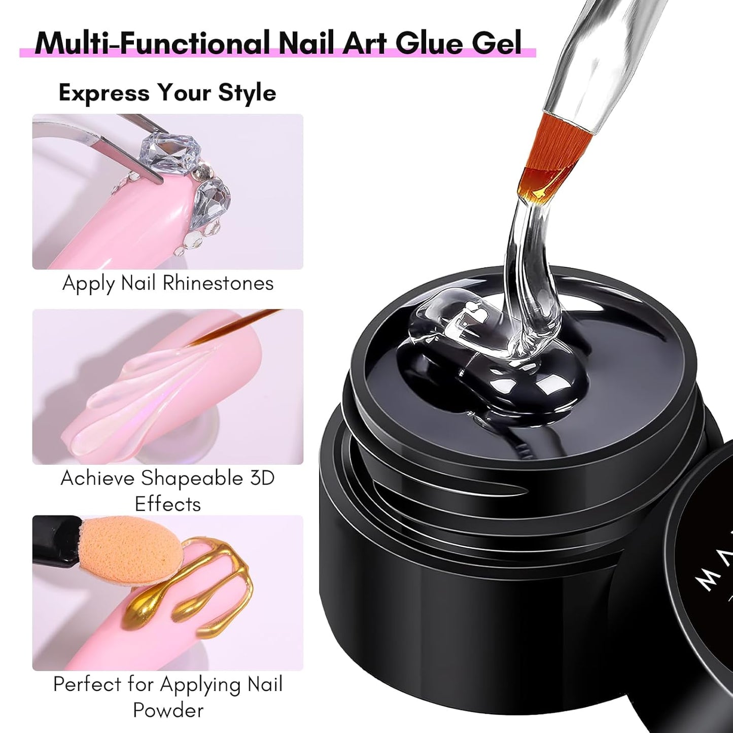 Nail Rhinestone Glue Gel - Super Strong Adhesive for Nail Art | 15ml Clear Gel with Brush Pen