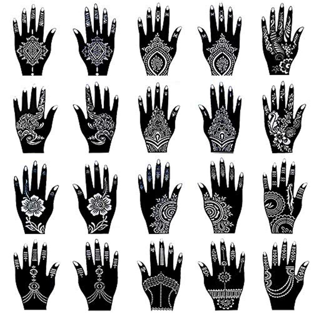 Henna Tattoo Stencil Kit - 20 Sheets of Indian Arabian Temporary Tattoo Templates | Mehndi Body Art