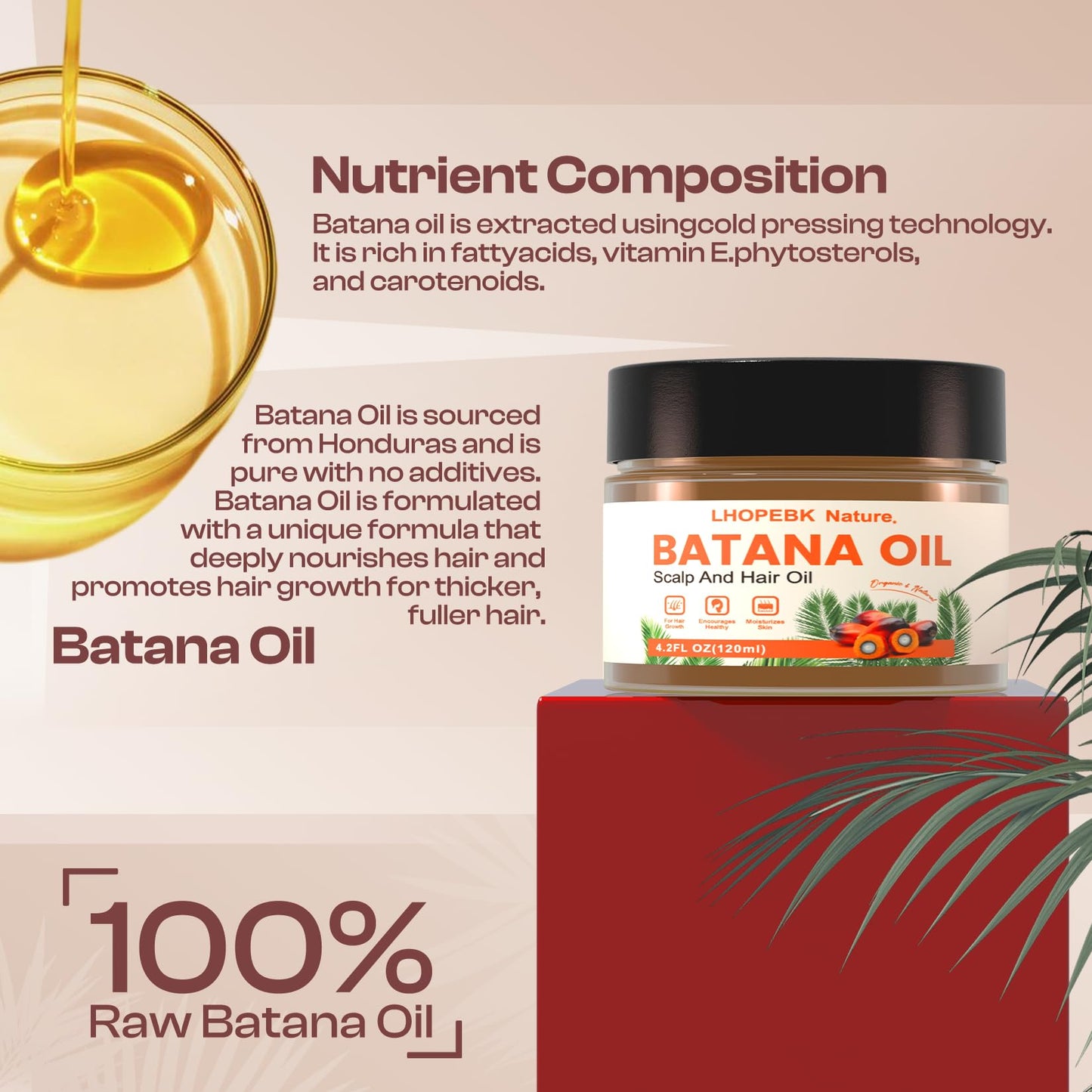 Batana Oil for Hair Growth: 4.2 OZ Raw Batana Oil for Hair Growth Prevent Hair Loss Moisturize Scalp for Men & Women