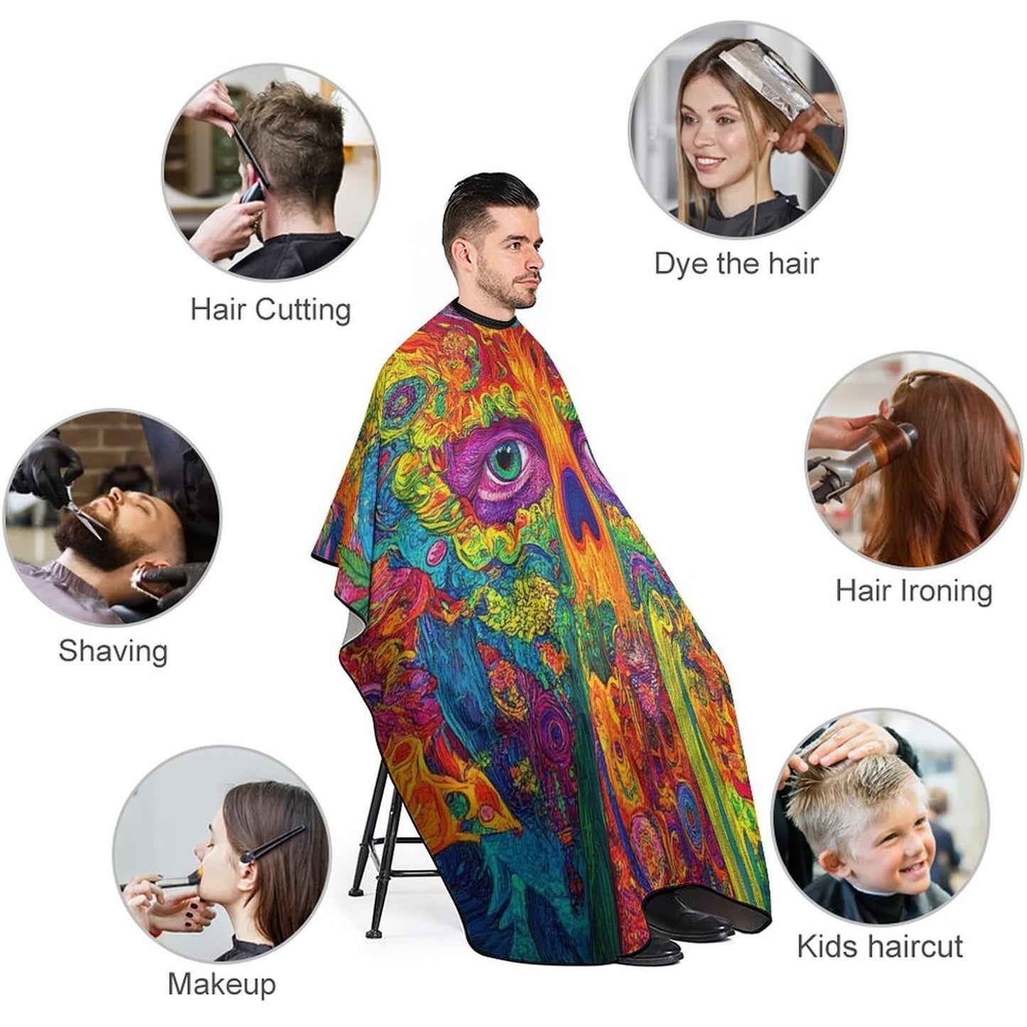 Fashion Professional Hair Cutting Cape with Adjustable Closure, Trippy Weed Leaf Skull Art Barber Cape