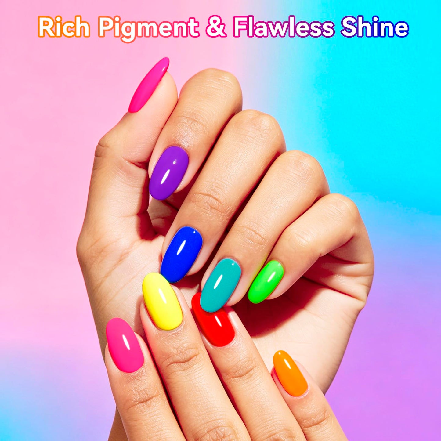 Nailshion Neon Nail Polish Set: 12 Colors Bright Summer Nails Hot Pink Red Orange Blue Rainbow Nail Polish, Glossy Finish | Air Quick Dry Non Gel, Streak-free Salon Home DIY Nail Art Gift for Women