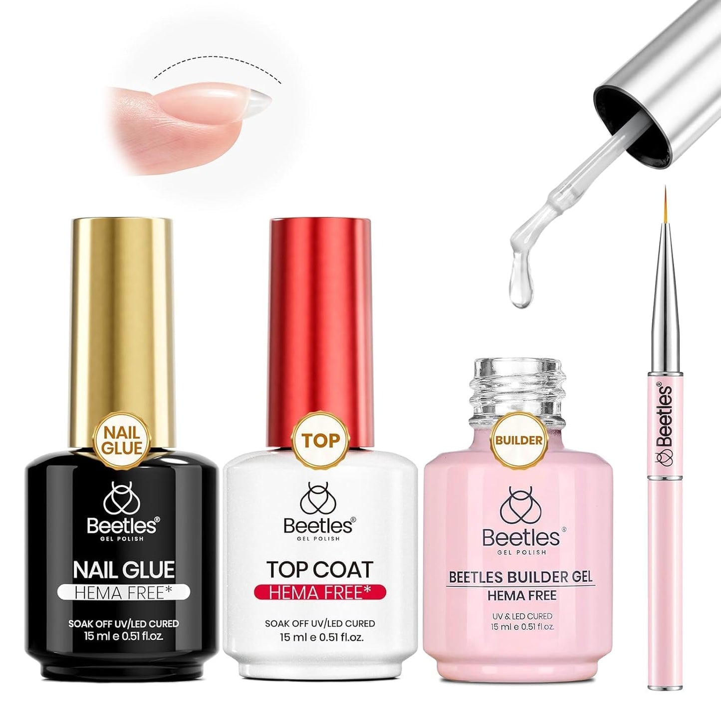 Beetles Gel Polish Set - 3 Pcs No Wipe Top & Base Coat | Long-Lasting Milky Pink 15ml Jelly Gel for Women