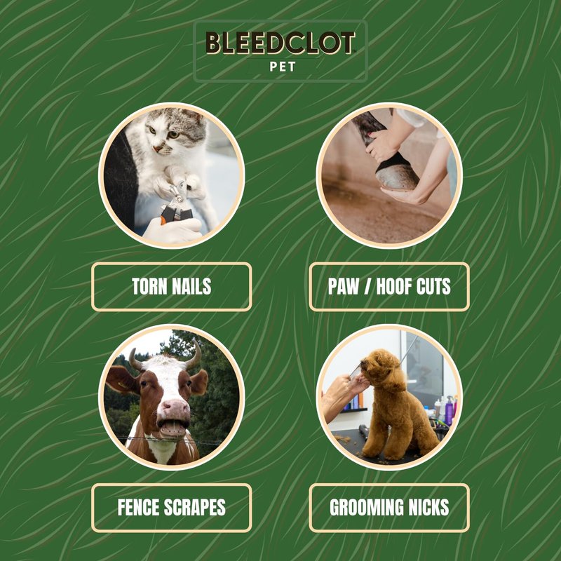 BleedClot Pet First Aid Blood Clotting Powder | The Best for All Animals to Stop Bleeding, Guaranteed | for Minor Cuts and Severe Arterial Bleeding | from The Makers of BleedStop (4 Pouches (0.5 oz))