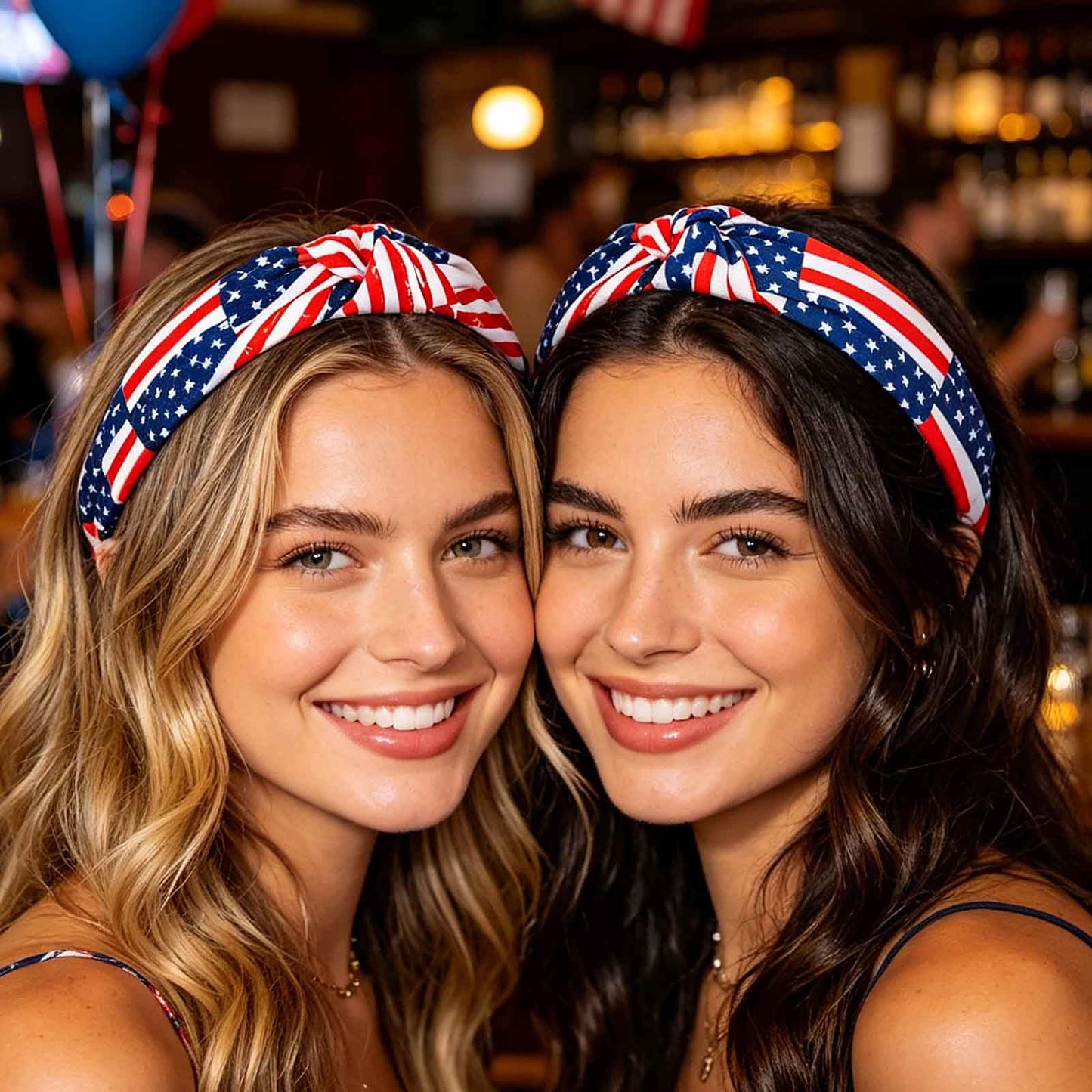 Acenail 4th of July Headbands USA Patriotic Hairbands American Flag Red White Blue Stars Headband Wide Knotted Non Slip Head Bands Independence Day Hair Accessories for Women 2Pcs (USA B)