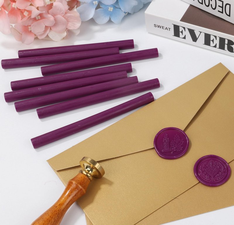 12 Pcs Glue Gun Wax Seal Sticks for Wax Stamp, Vintage Sealing Sticks Set Suit to 0.43'' Glue Gun Great for Wedding Invitation, Cards, Envelopes, Christmas Ideas (Aubergine Purple)