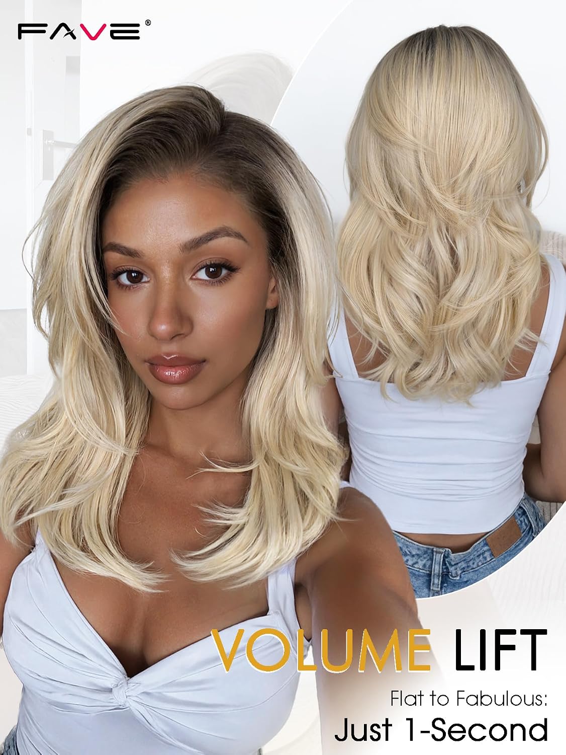 13x6 Synthetic Lace Front Wig - 18 Inch Blonde Layered Glueless Design | Pre-Plucked Hairline, Natural Density, Ombre Ash Blonde