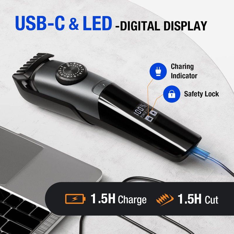 SUPRENT Beard Trimmer for Men Waterproof- IPX7 Professional Mustache Trimmer- 39 Built-in Adjustable Precise Lengths- Cordless USB C Rechargeable & LED Display