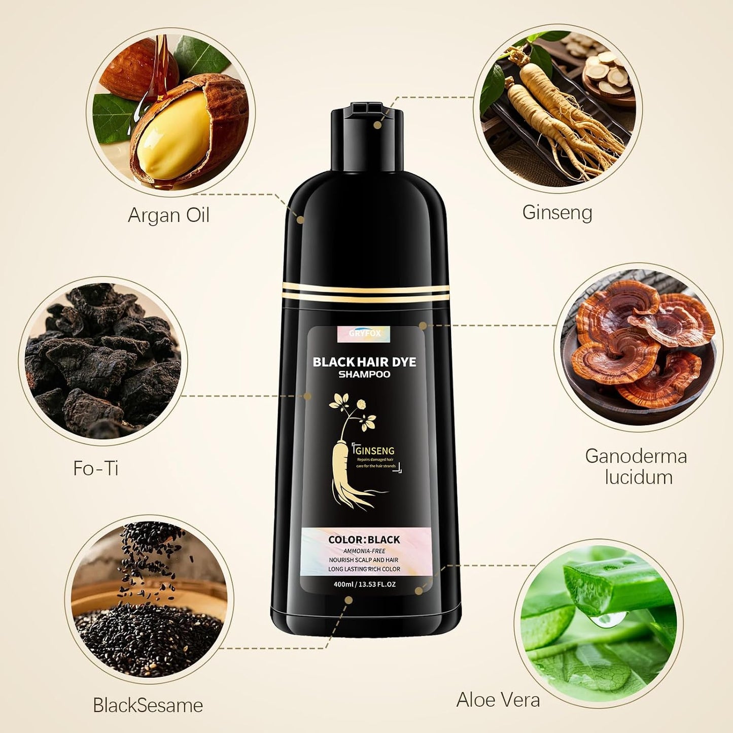 Black Hair Dye Shampoo - 3 in 1 Semi-Permanent Gray Coverage for Men & Women | Herbal Ingredients