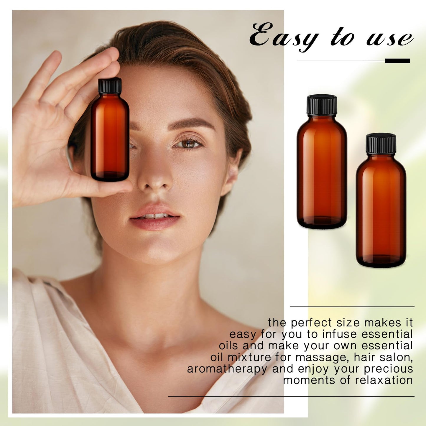 Hsei 100 Pcs 1 oz Amber Glass Boston Round Bottles with Black Cap Brown Sample Bottle Small Glass Containers with Lids and Funnel Chalk Labels Pen for Vanilla Extract Essential Oils