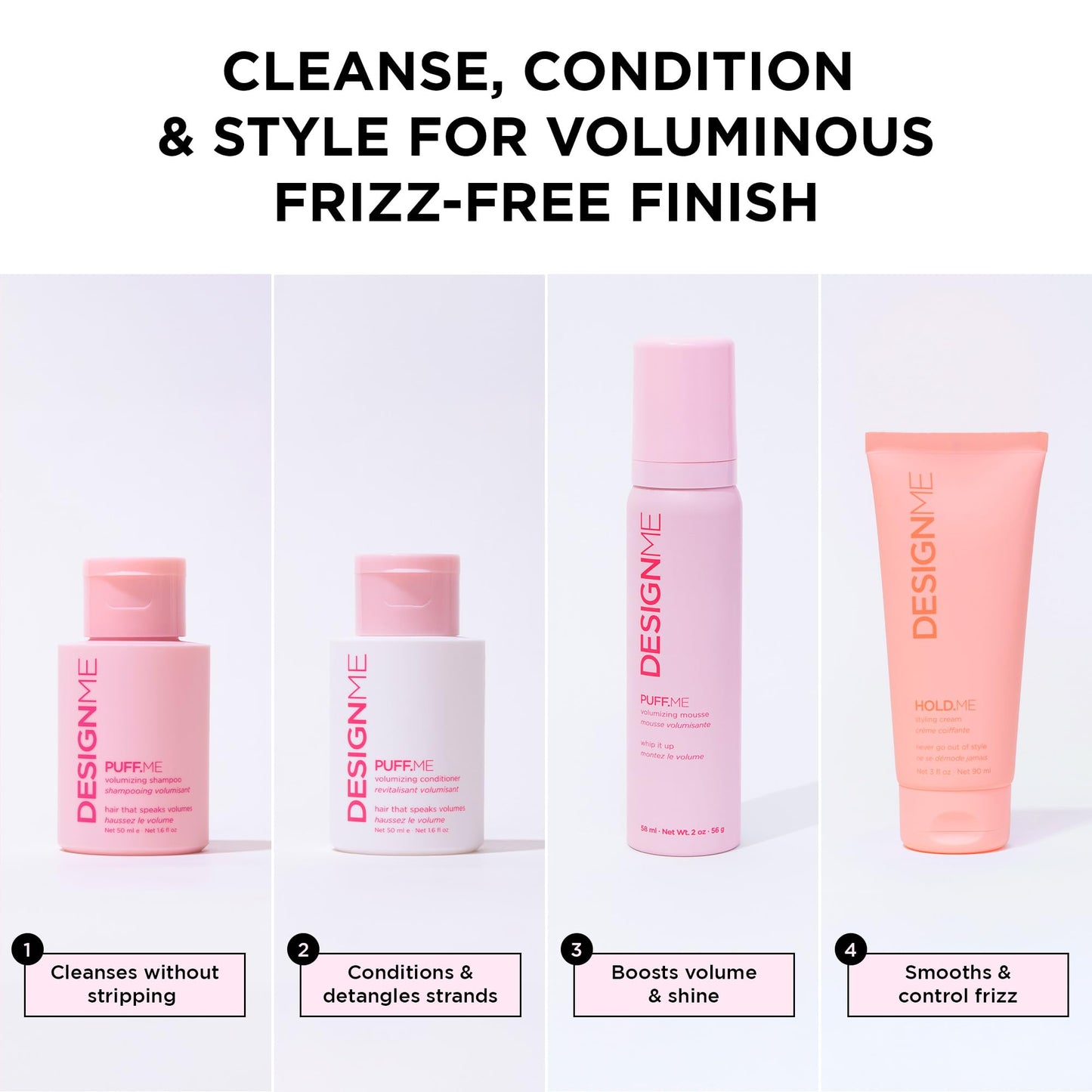 DESIGNME Dream Mane Volume Kit | Holiday Gift| Volumizing Shampoo & Conditioner, Hair Mousse & Styling Cream | Boosts Volume, Body & Fullness, Smooths Frizz & Heat Protection | Color Safe