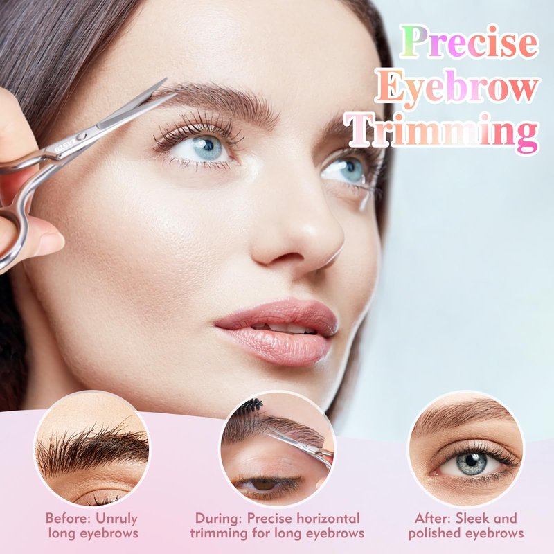 3.8 Inch Silver Eyebrow Scissors, Stainless Steel small scissors for Personal Care, Professional Grooming Scissors for Eyebrows, Mustache & Beard Hair Trimming