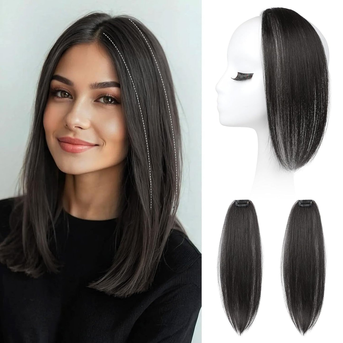 Clip In Hair Volumizer - 12 Inch Thick Hairpieces for Extra Volume | Off Black, 2PCS
