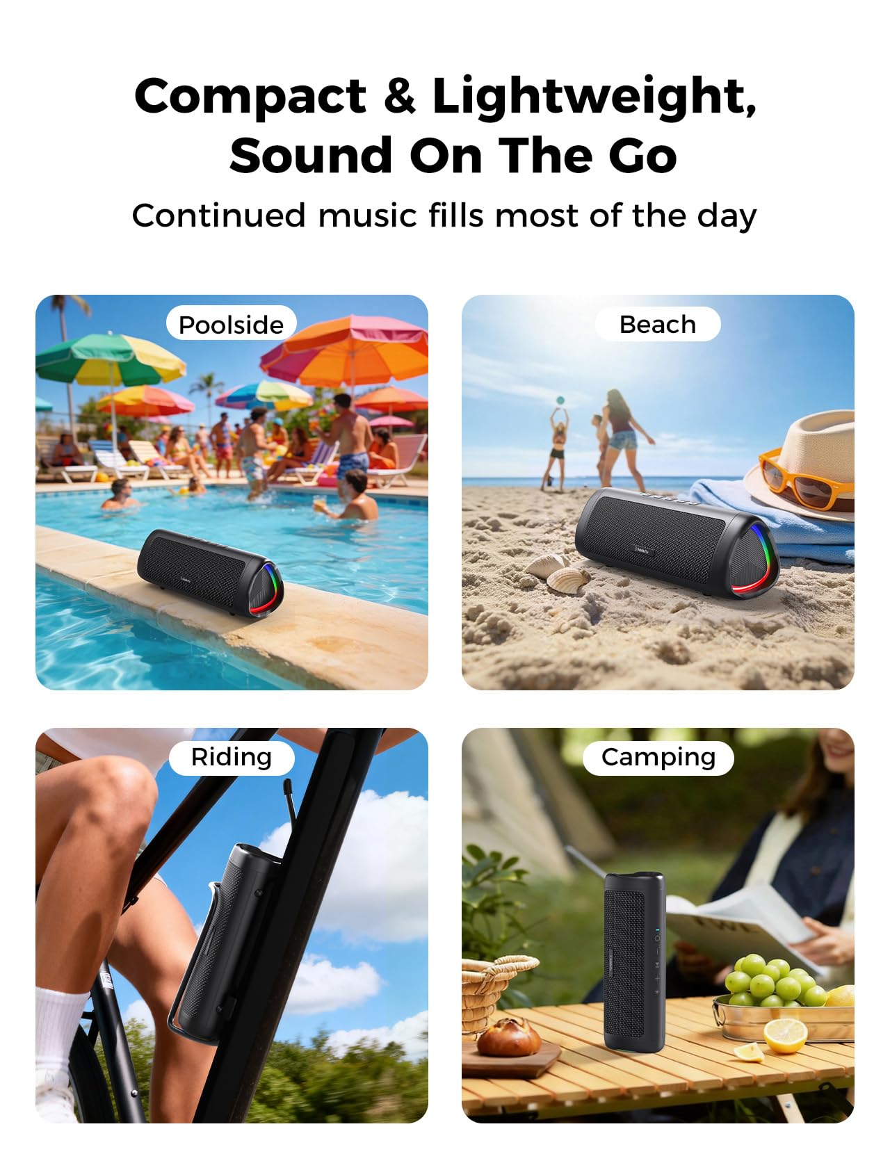 Bluetooth Speaker, 20W HD Sound, Portable Wireless, IPX5 Waterproof, Up to 24H Playtime, TWS, for Home/Party/Outdoor/Camping/Beach Essentials, Birthday Gift for Fathers Day Men Dad Husband (Black)