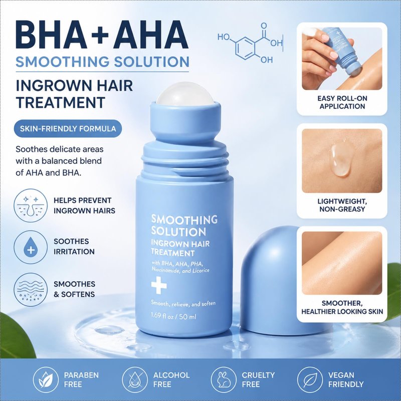 Ingrown Hair Treatment Serum for Razor Bumps & Bikini Line - Smoothing Solution with Salicylic Acid & Centella - Soothing Aftercare for Women & Men on Legs, Underarms, Arms -1.69oz