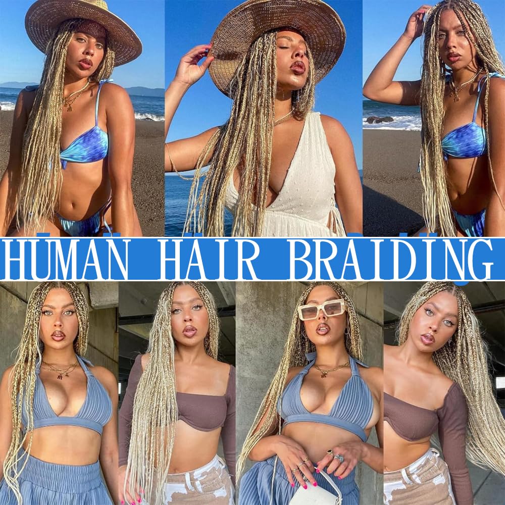 613 Human Braiding Hair For Boho Braids Honey Blonde Deep Wave Bulk Human Hair For Braiding No Weft 3 Braids Per Pack 27 Mixed With 613 Color 16 16 16 Inch