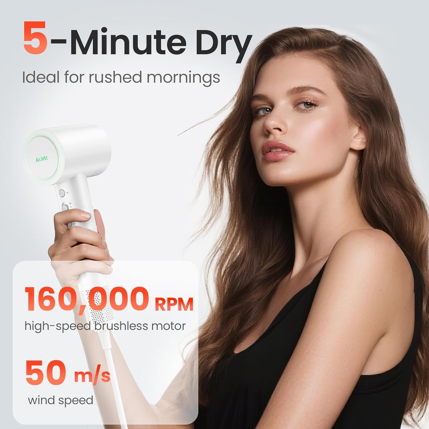 High-Speed Ionic Hair Dryer - 160,000 RPM Professional Lightweight Blow Dryer with Diffuser & Magnetic Nozzle | White