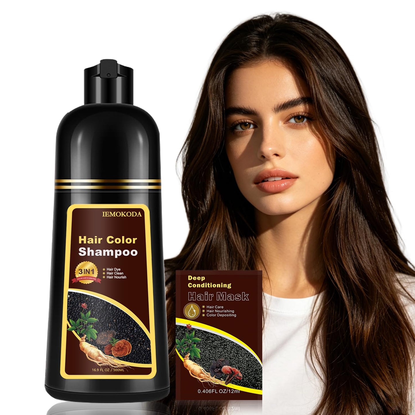 Dark Brown Hair Dye Shampoo - Instant Gray Coverage & Color | Semi-Permanent Formula, 16.90 Fl Oz