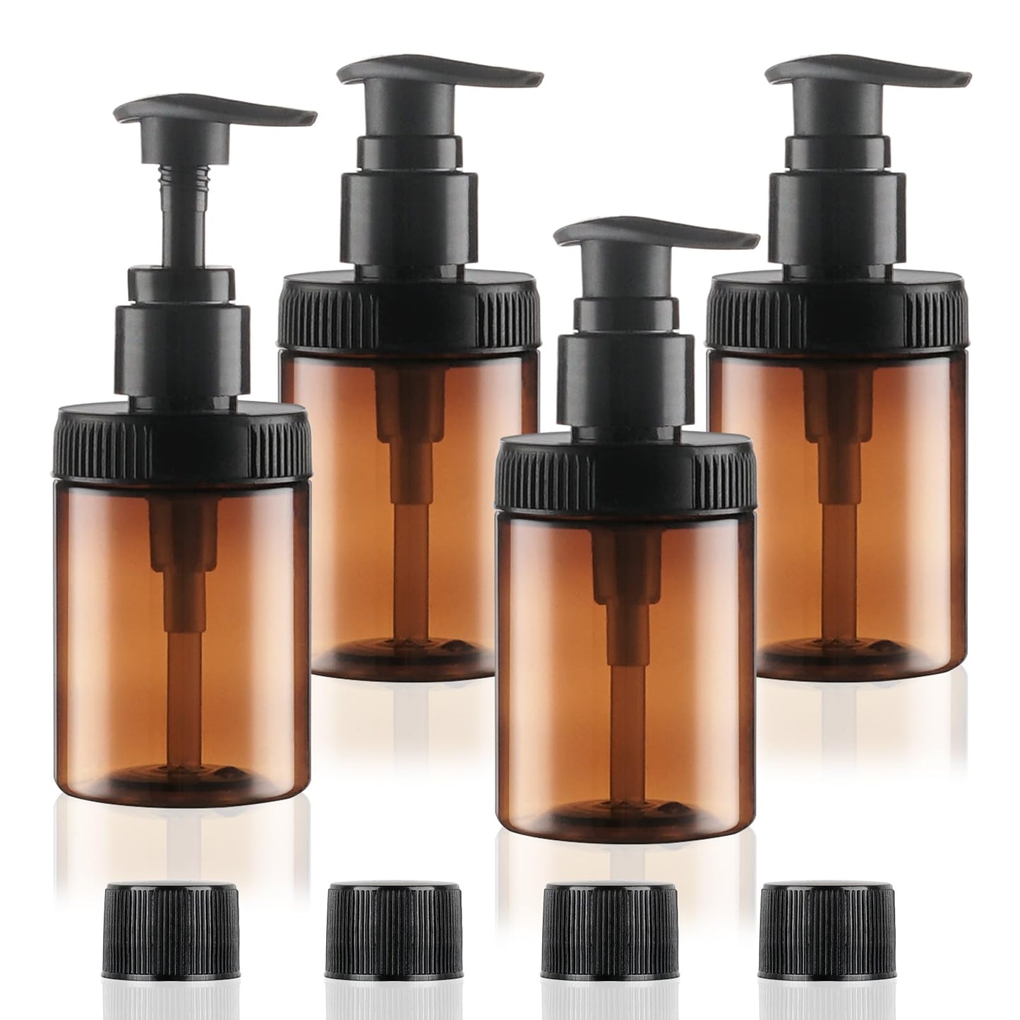 Cosywell Pump Bottle Dispenser 4oz/120ml 4 Pack Plastic Pump Bottles Lotion Dispenser Wide Mouth Jar Style Empty Refillable Bathroom Shower Containers for Shampoo Conditioner Body Wash(Brown)