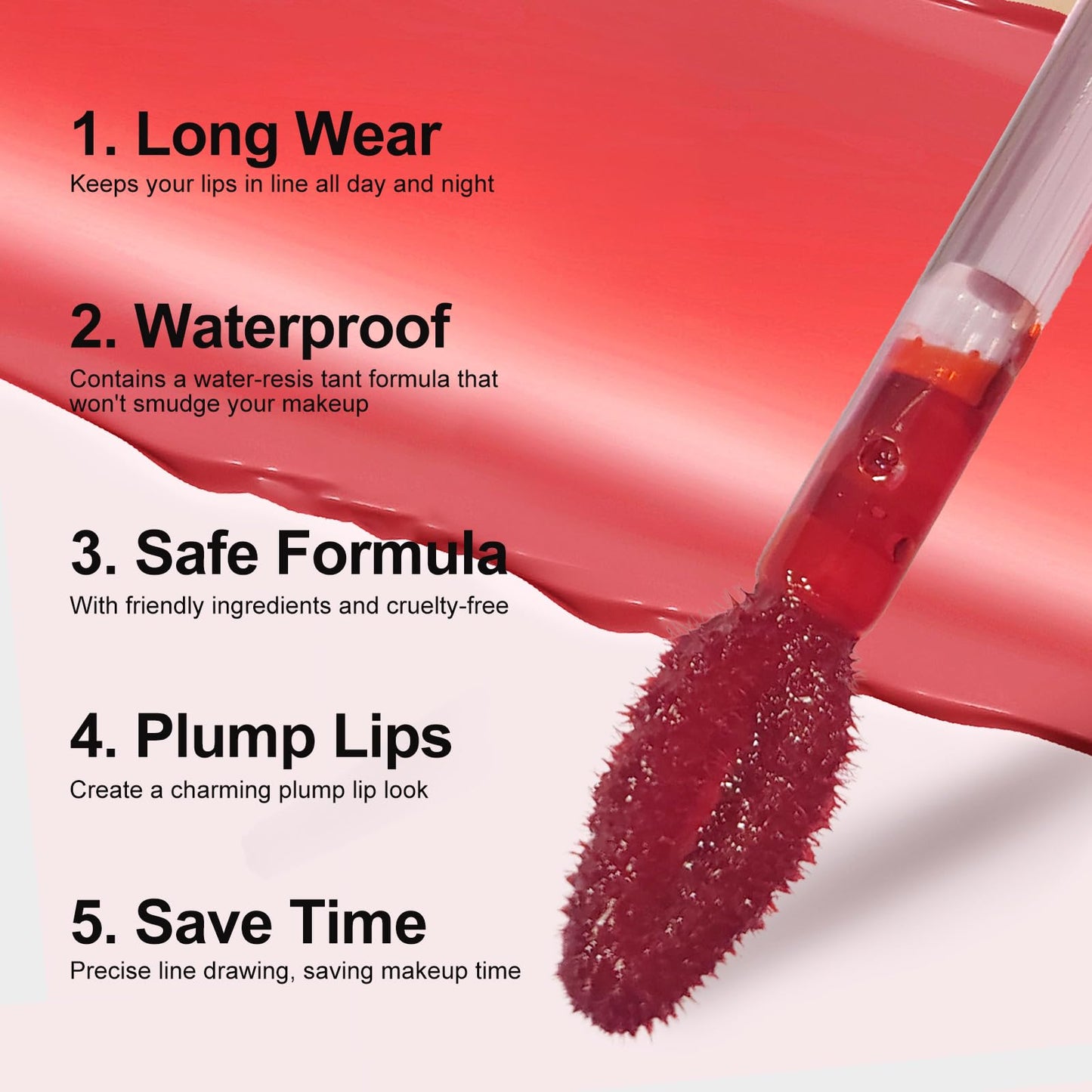 Ursoulney Lip Stain Peel Off - Long Wear Tattoo Lip Liner, Waterproof & Transfer-proof Peel Off Lip Stain with Matte Finish, Gifts for Women (Coral Red, 1 Count(Pack of 1))