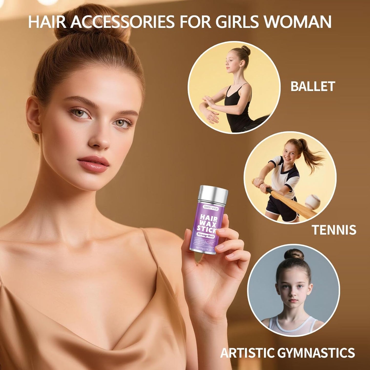 Hair Wax Stick - Slick Back Pomade for Taming Flyaways & Frizz | Perfect for Ponytails & Buns
