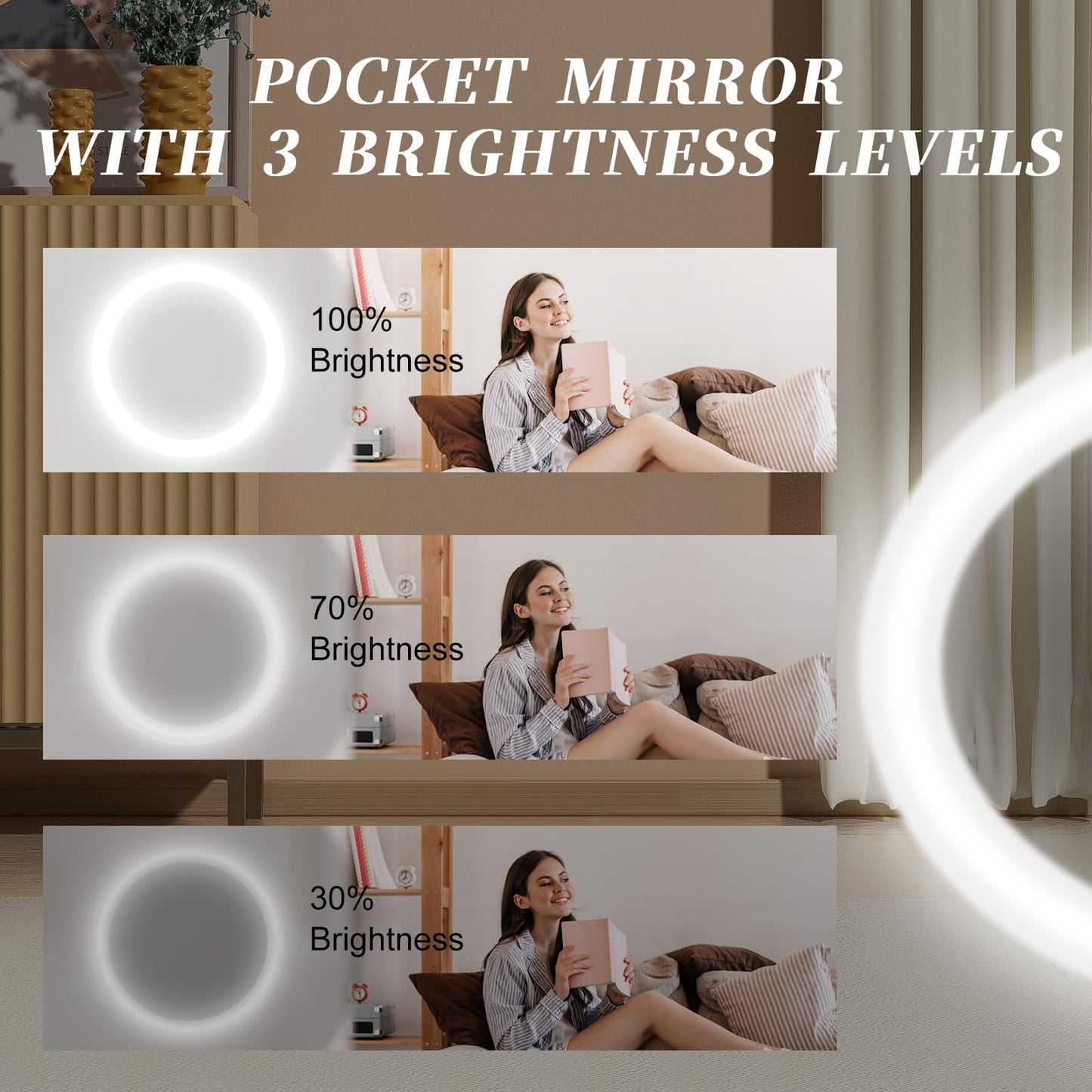 Kakuje Compact Mirror with Light, 1X/3X Magnification LED Pocket Mirror with USB Data Cable,Mini Mirror for Purse, Pocket,Travel and Present (Pink)
