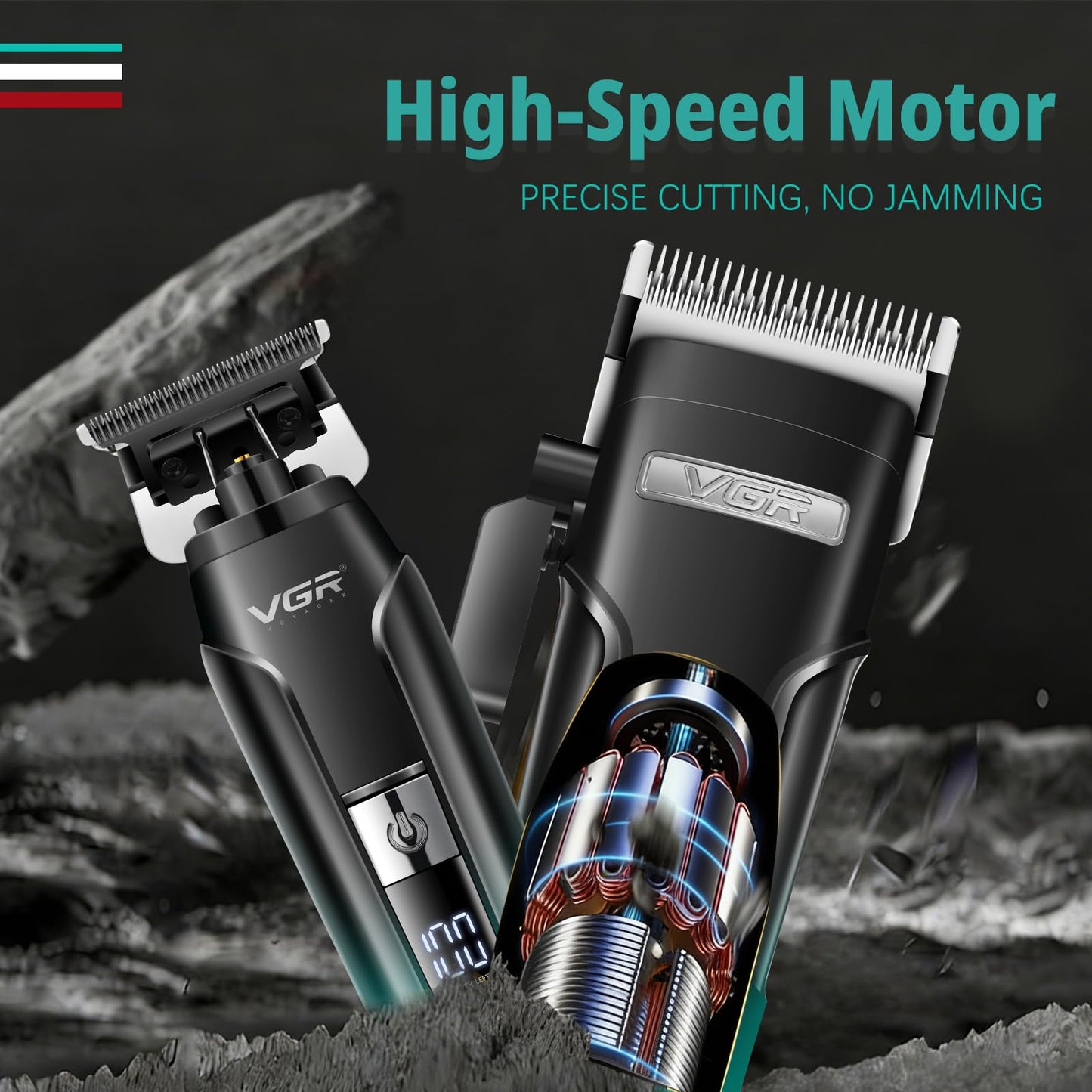 VGR 694 Hair Clippers for Men, Professional Barber Clippers and Trimmers Set, Mens Cordless Hair Cutting Kit with Foil Shaver, Charging Base & LED Display(Green)