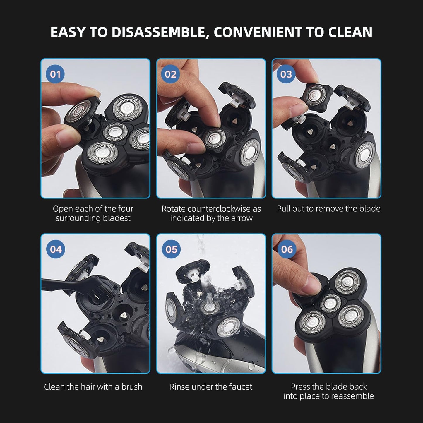 3 Pack Blades Refills Compatible with Freebird Head Shaver, Premium 5-Head Rotary Replacement Heads for Bald Men, Shaver Blade Refills with Cleaning Brushes