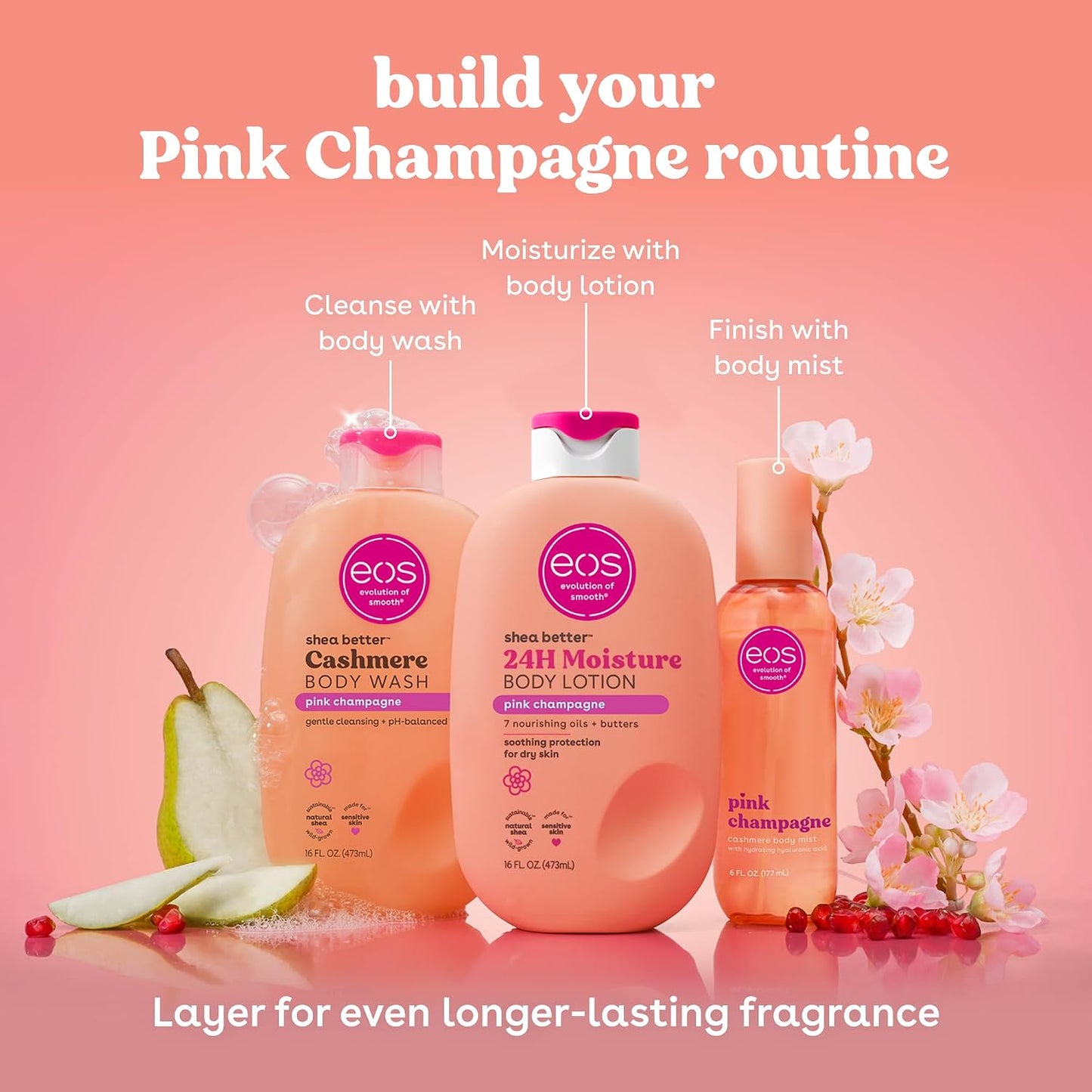 Cashmere Body Mist - Pink Champagne Scented Spray for Women | Moisturizing Formula with Hyaluronic Acid, 6 fl oz