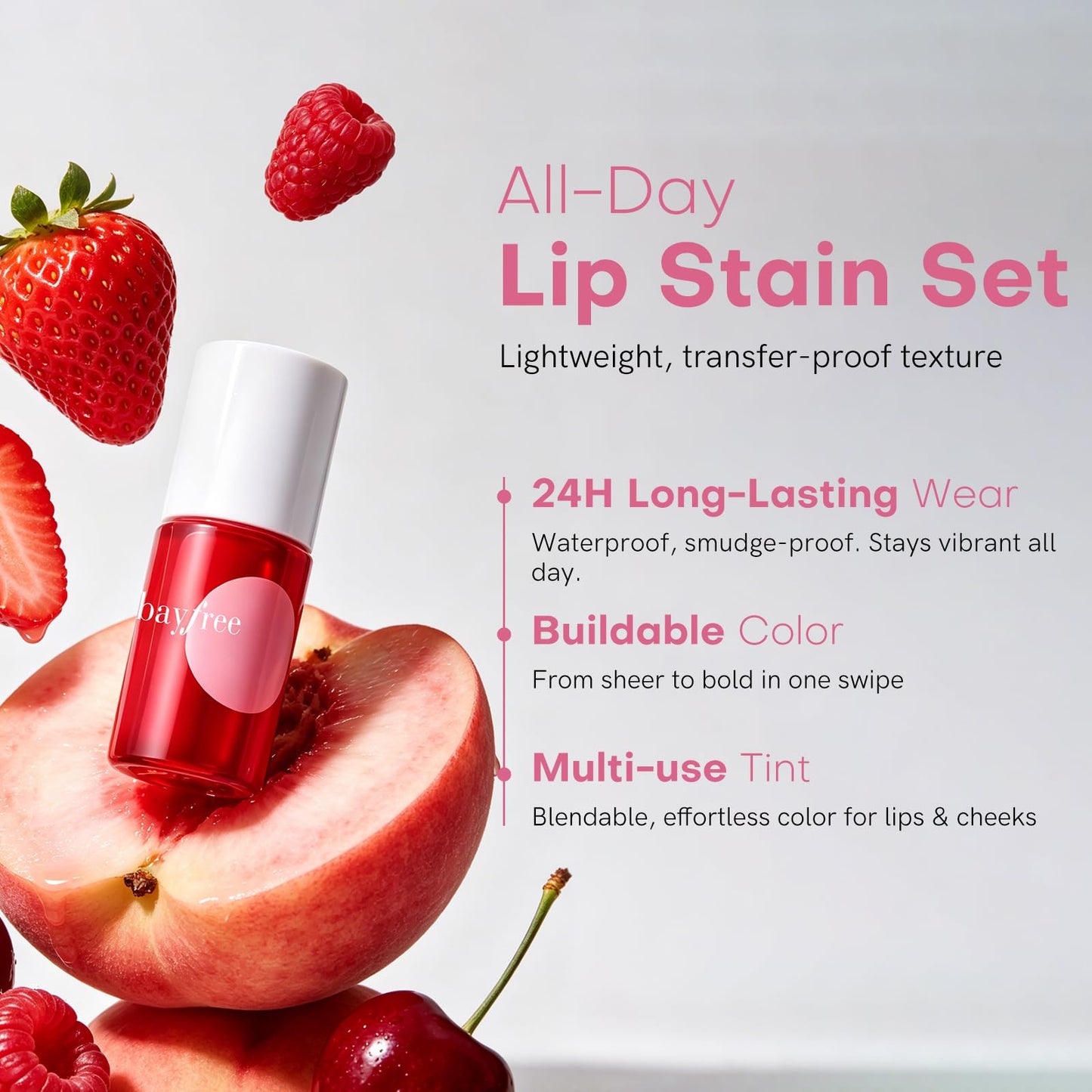 bayfree Lip Tint Stain Set, 7 PCS Lip Stain Long Lasting Waterproof, Hydrating Non-Sticky Liquid Blush & Water Tint, Transfer-Proof, High Pigment Matte Finish,Vegan Korean Makeup Set (fruit land)
