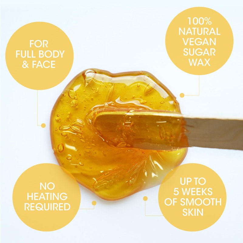 Nad's 100% Natural Sugar Wax Kit, Vegan, Hypoallergenic, No-heat Formula Waxing Sugar Paste, Includes 6 Wooden Spatulas, 10 Reusable 100% Cotton Strips, 1 Pre-wax Cleansing Soap & Sugar Wax 6oz