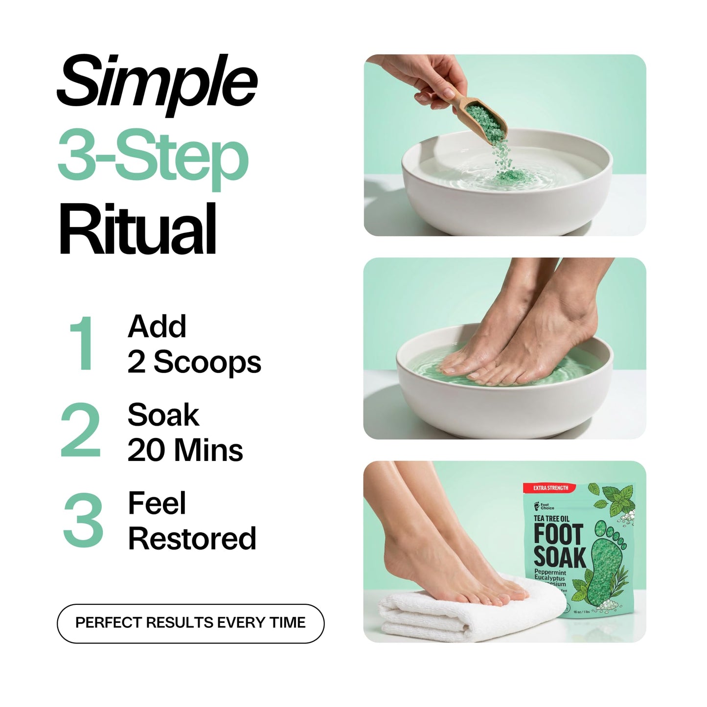 Foot Choice Tea Tree Oil Foot Soak with Epsom Salt - For Toenail Repair, Odor Elimination & Softening Calluses - Soothes Tired, Sore Feet & Itchy Skin - Made in USA, 16 oz