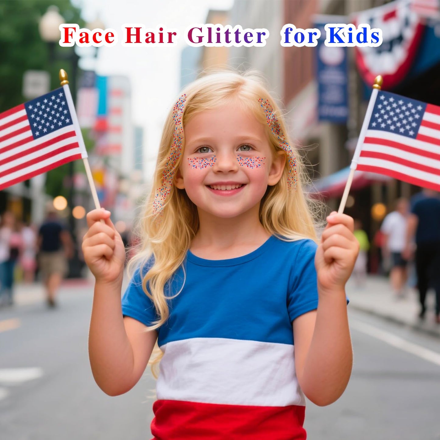 MEICOLY Red White and Blue Face Body Glitter Women Rave Accessories,4th of July Accessories Outfits for Women, Patriotic Pride Chunky Hair Glitter for Kids