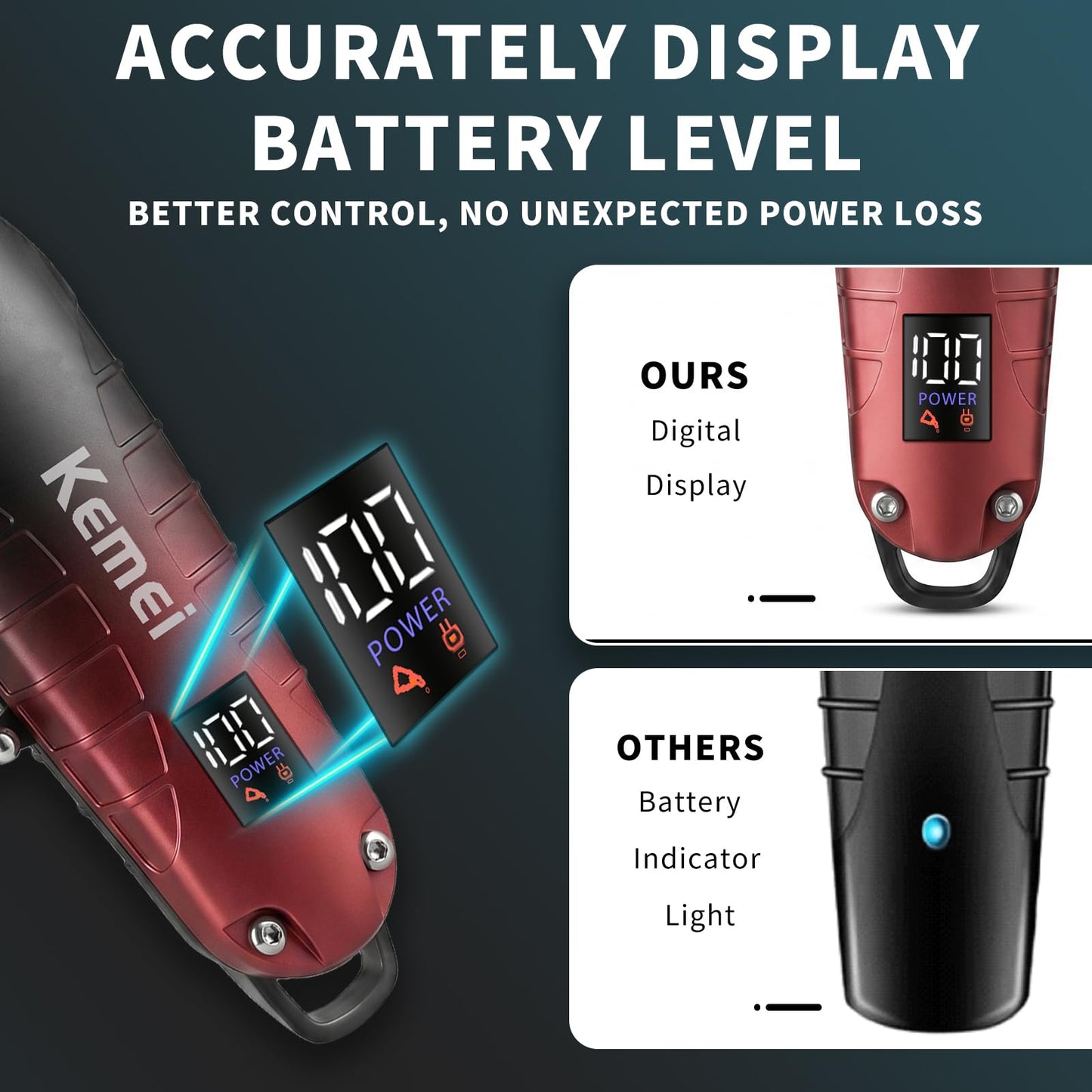KEMEI Hair/Beard Trimmer for Men, Cordless Professional Hair Clippers for Hair Cutting with LED Display, T-Blade Barber Clippers with Charging Base, KM-PG2499 Black