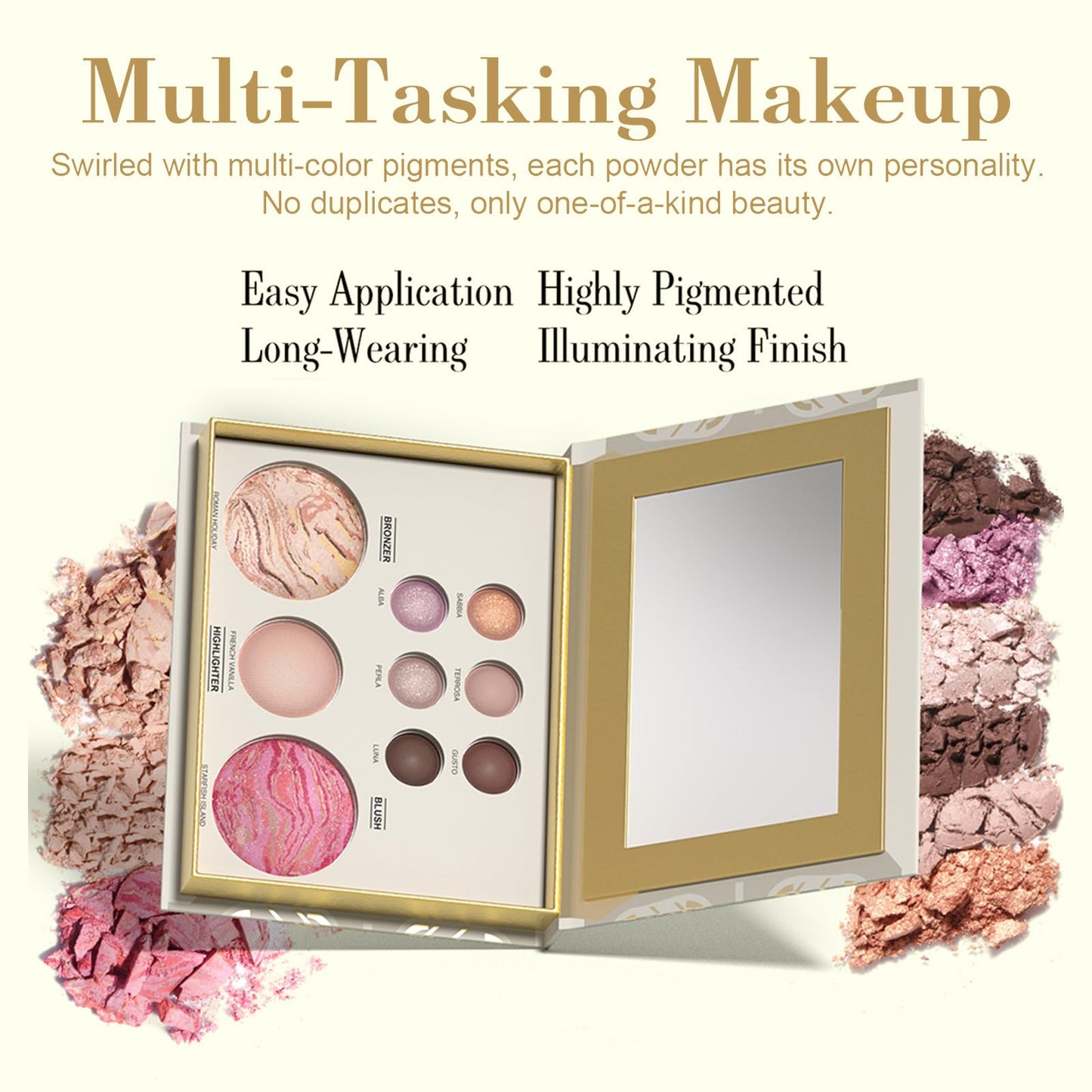 All in One Baked Makeup Face Palette, Includes 6 Eyeshadows, Bronzer, Blush, and Highlighter, Blush and Bronzer Palette, Shimmer & Matte Shades, Long-Lasting Pigmented Powder, Full Size Makeup Set