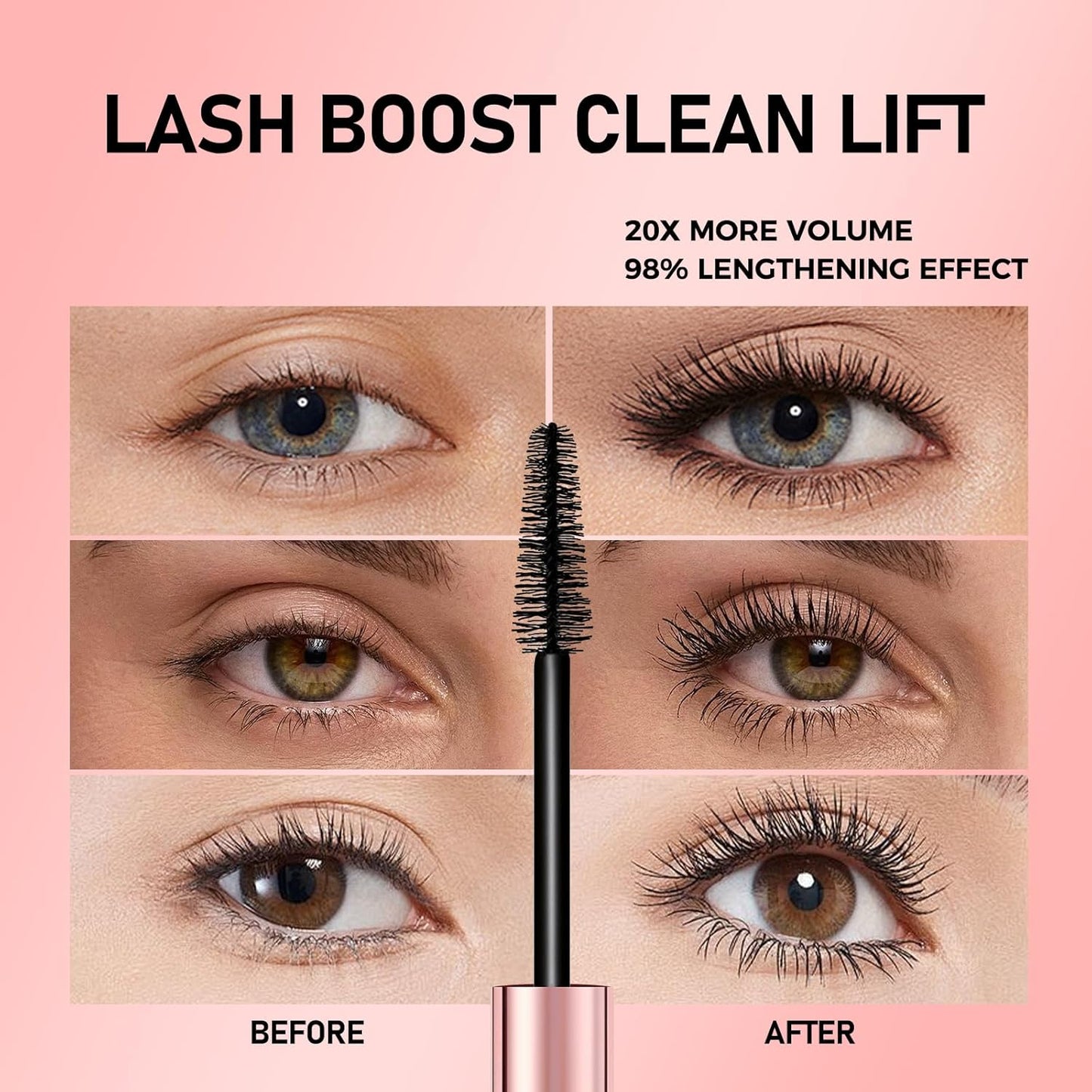 Lengthening & Volumizing Mascara - Tubing Formula for Lift & Volume | Smudge-Proof, Sensitive Eyes Safe