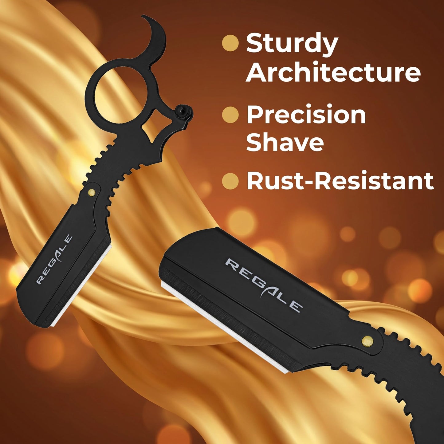 Regale Barber Supply Finger Ring Straight Edge Razor Black Matte, Classic Stainless Steel Barbero Shaver for a Smooth & Precise Shave, Premium Barber Razor for Men's Shaving
