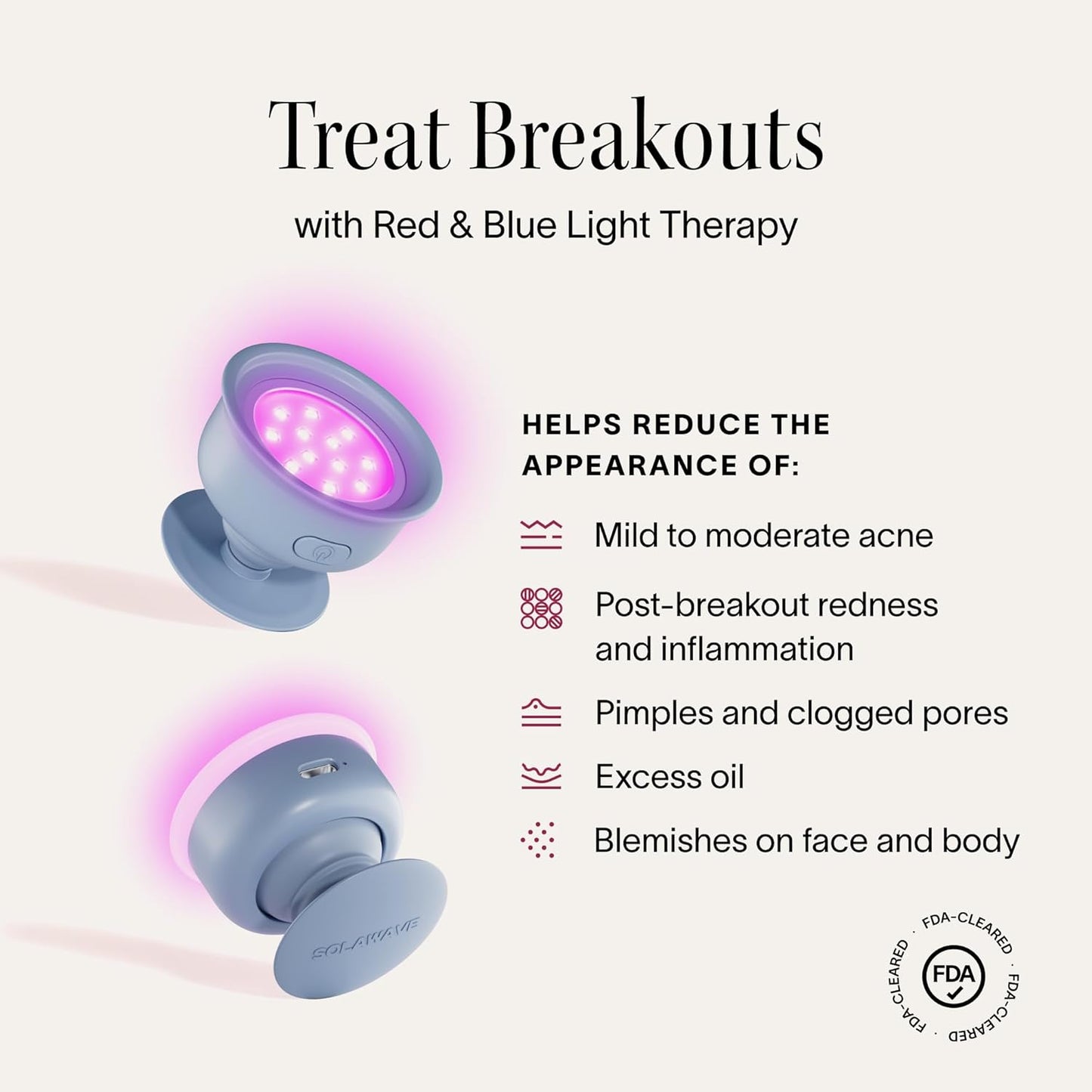 Bye Acne Blue & Red Light Therapy Device - LED Face Wand for Redness, Pimples & Blemishes | 3-Minute Treatment