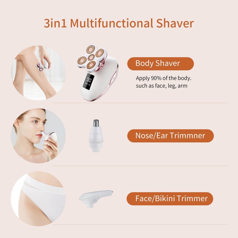 UPTARD Women's Electric Razors for Women Legs Pubic Facial Hair Removal 2 in 1 Womens Electric Shaver for Women,Bikini Trimmer for Lady,Waterproof (5D)