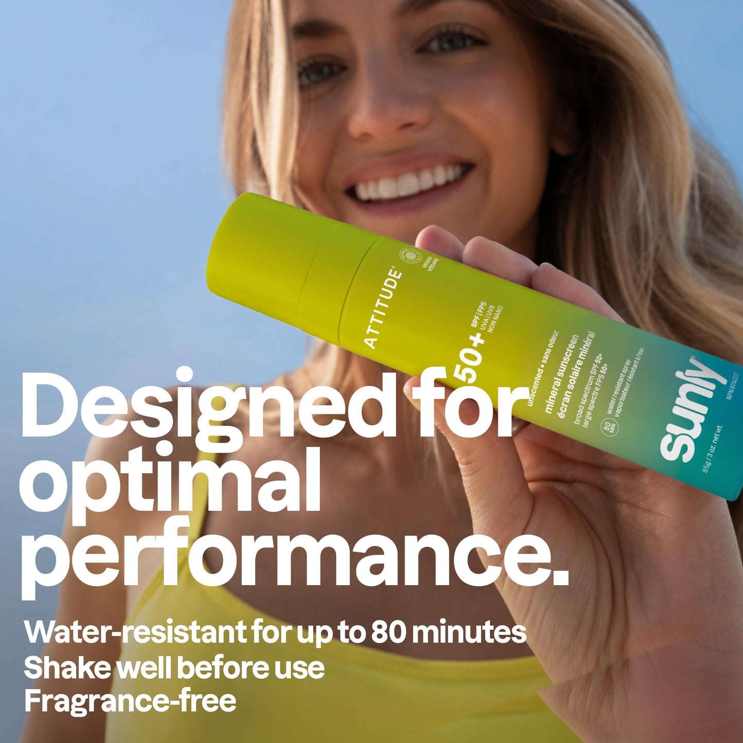 ATTITUDE Mineral Sunscreen Lightweight Lotion SPF 50, Broad Spectrum Zinc Oxide, EWG Verified, Non-Nano, Water-Resistant 80 Minutes, Non-Greasy for Face & Body, Vegan, Unscented, 3 Oz