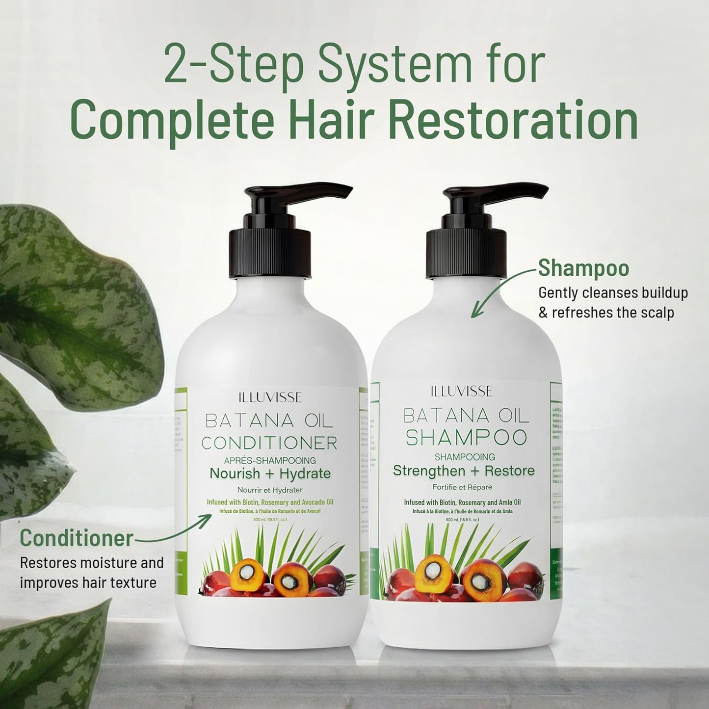 Organic Batana Oil Shampoo & Conditioner Set - Hair Growth & Thickening Formula with Rosemary, Tea Tree Oil & Biotin | 500ml Each