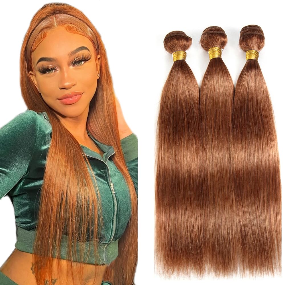 DiexrLamx Hair 24 26 28 Inch Color #30 Bundles Human Hair Brown Straight Human Hair Bundles Brazilian Virgin Hair 3 Bundles Light Brown Bundle Hair Weave