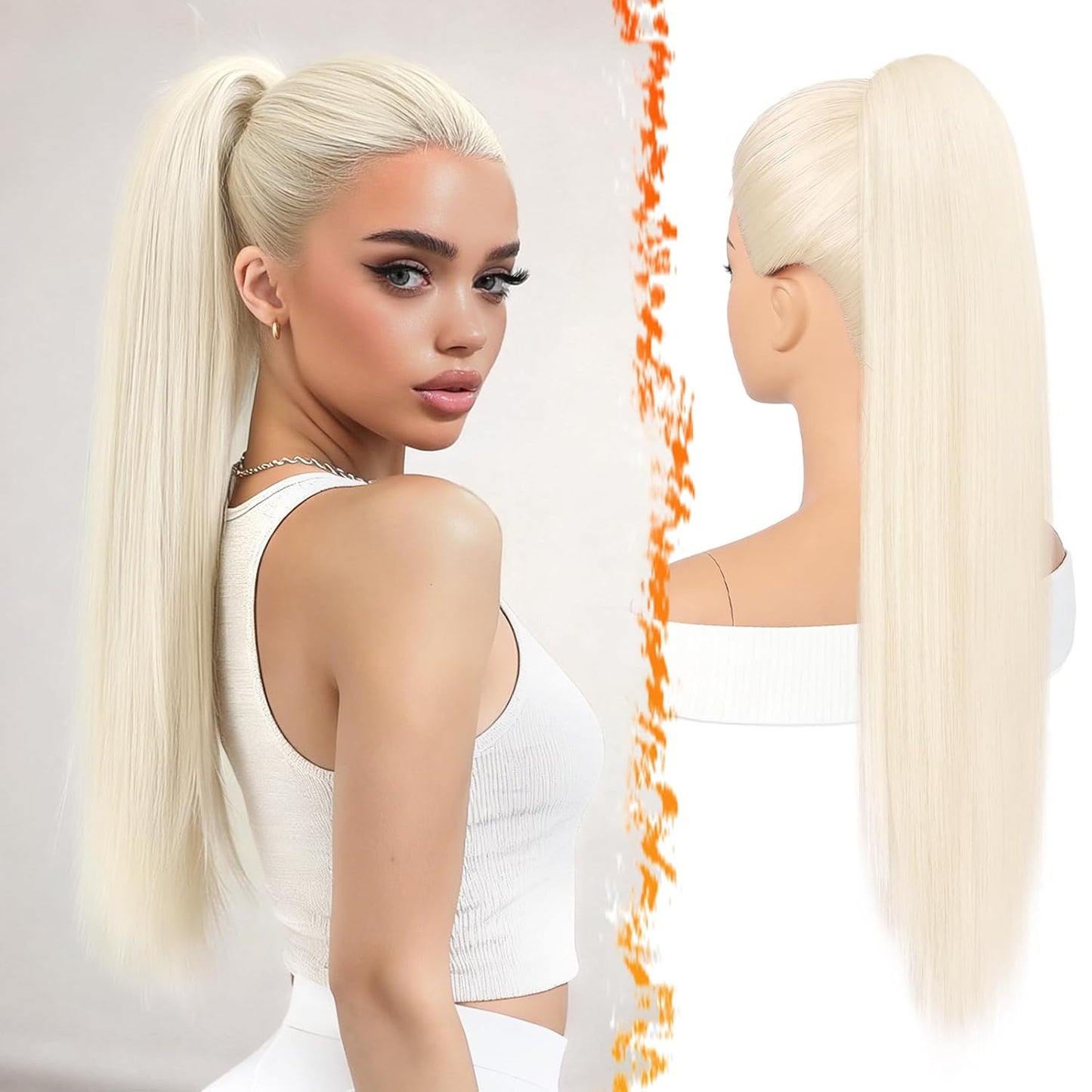 Brown Straight Drawstring Ponytail Extension - 28 Inch Natural-Looking Soft Synthetic Hairpiece | Fluffy & Stylish for Daily Wear