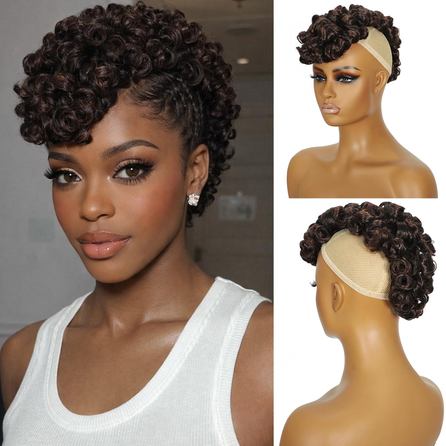 Afro Puff Drawstring Ponytail - Short Salt and Pepper Kinky Curly Extensions for Black Women | Fluffy Updo Hair Bun 1B/Grey