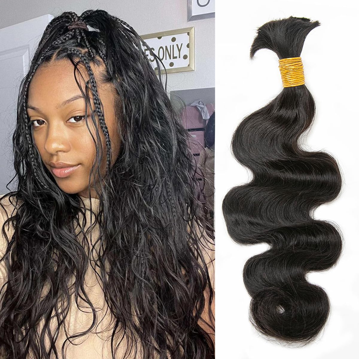 Human Braiding Hair - 100% Virgin Water Wave for Boho Braids | 14 Inch, 50G