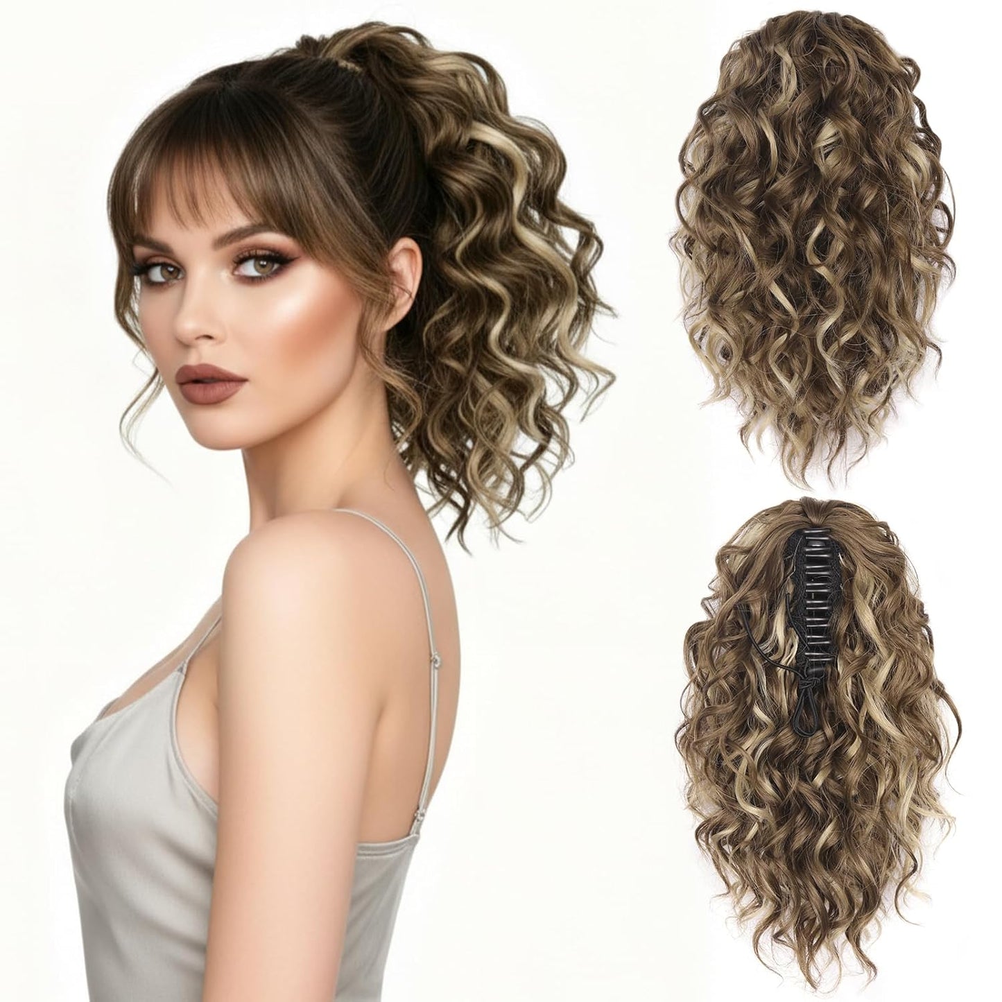 Claw Clip Ponytail Extension - 12 Inch Curly Synthetic Hair Extension | Chocolate Brown