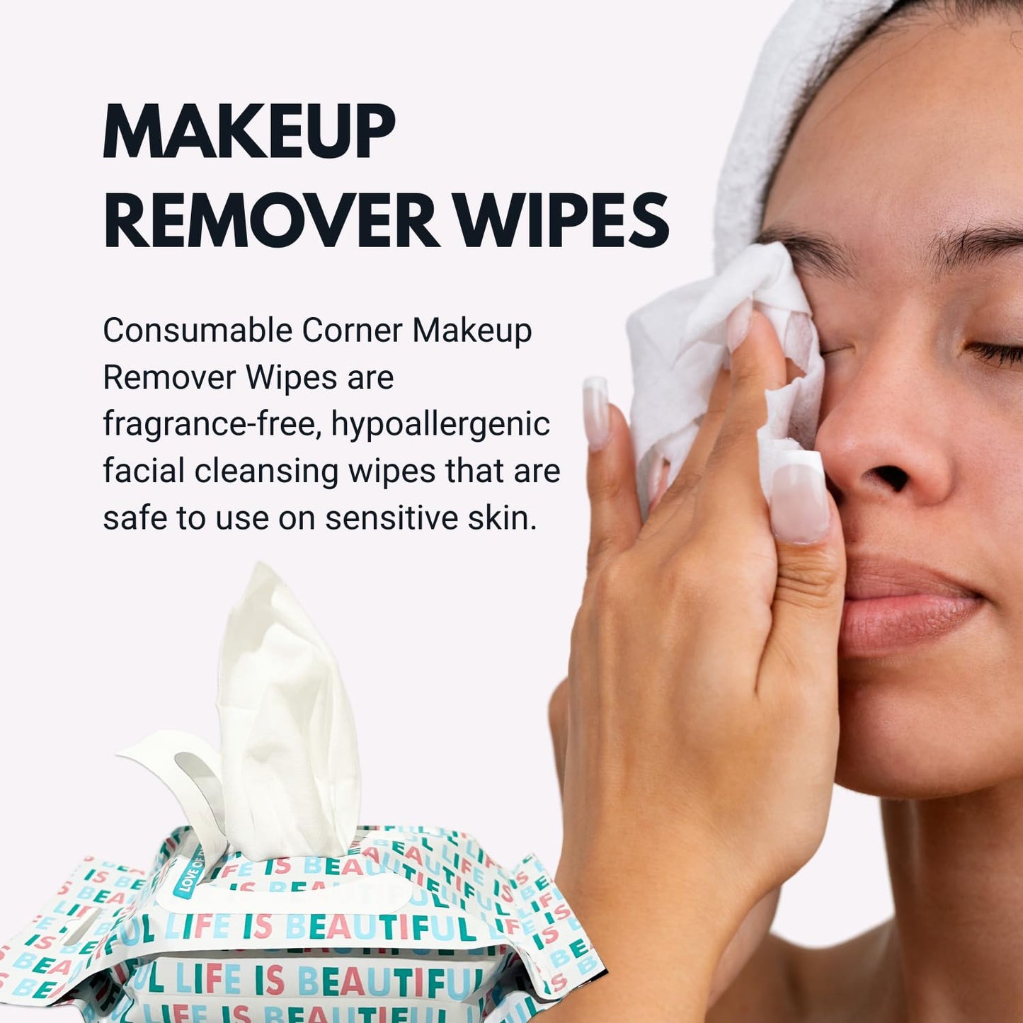 Makeup Remover Wipes | Hypoallergenic Facial Cleansing Towelettes - 20 Count - Alcohol-Free & Unscented, Safe for Sensitive Skin