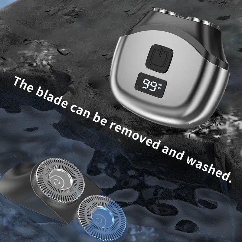 Travel Electric Shaver Compact, Mini Rotary Razor with Double Foil, Washable Head, Type-C Fast Charging, LED Screen