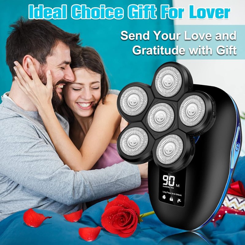 Head Shaver for Bald Men, 6-in-1 Electric Shaver for Bald Head 6D Wet/Dry Waterproof Mens Electric Razor Head Shavers Mens Grooming Kit Cordless Rechargeable Face Head Shaving Rotary Shaver